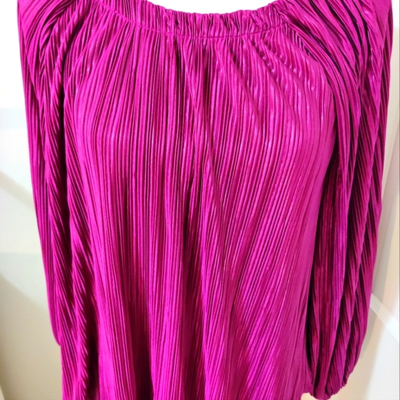 Chicos Ribbed Pleated Chiffon Long Sleeve Blouse Size 2 chic  flare - Picture 2 of 5